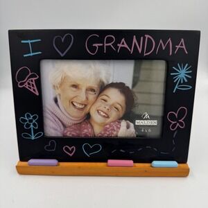 Malden I Love Grandma Picture Frame 4x6 Black Wood Chalkboard Style Hand-Drawn